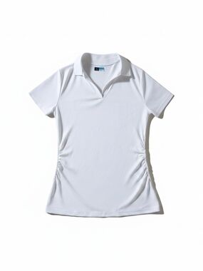 PGA Tour White Short-Sleeve Ruched Polo Top